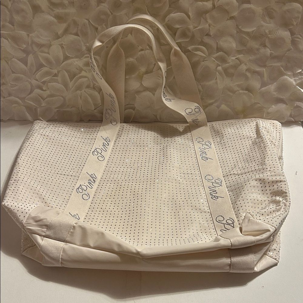 PINK Victoria's Secret Cream Tote with Perforated Design